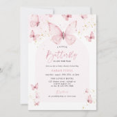 Invitation Une petite fête bébé papillon rose or (Devant)