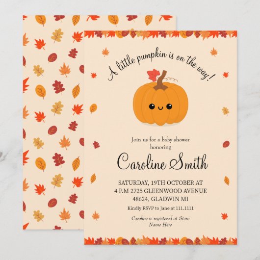 Invitation Une petite fête de bébé automne citrouille (Devant / Derrière)