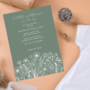 Invitation Une Petite Fête de Bébé Bohème Vert Sauge de Fleur