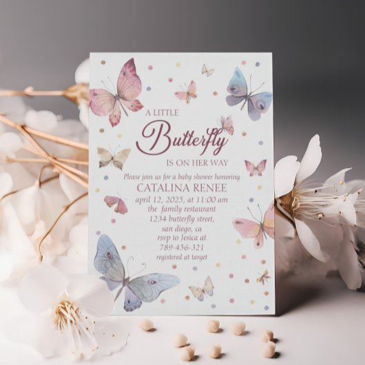 Invitation Une petite fête de bébé papillon pastel