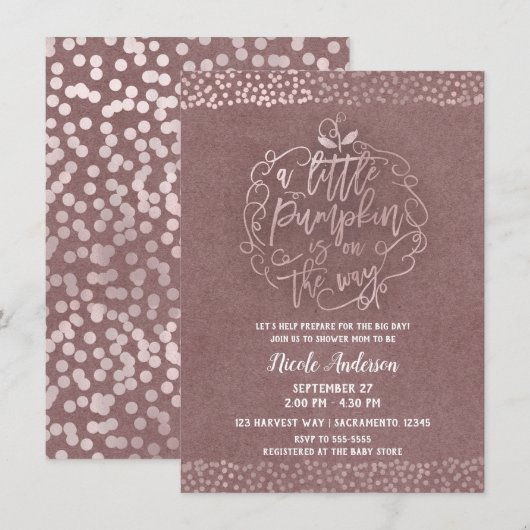 Invitation Une petite Fête de Bébé Rose Gold Rustique d'Autom (Devant / Derrière)