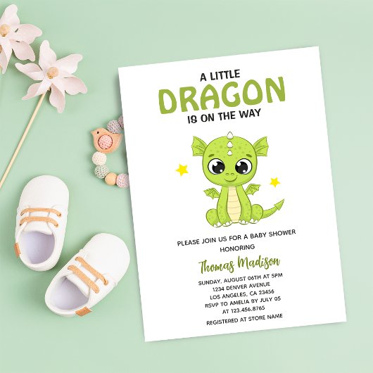 Invitation Une petite fête de dragon mignon pour un bébé garç