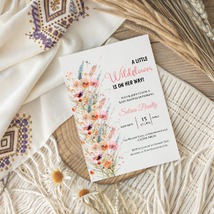 Invitation Une petite fille aux fleurs sauvages Fête bébé ros