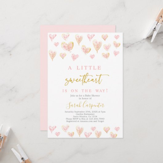 Invitation Une petite fille Baby shower amoureuse (Devant/Arrière en situation)