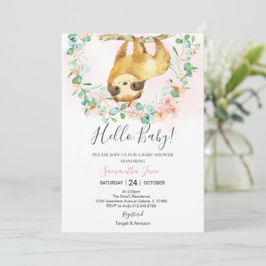 Invitation Une petite fille Baby shower rose pâle et verte (Debout devant)