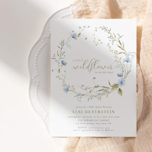 Invitation Une petite fille bébé bohème verte fleur sauvage