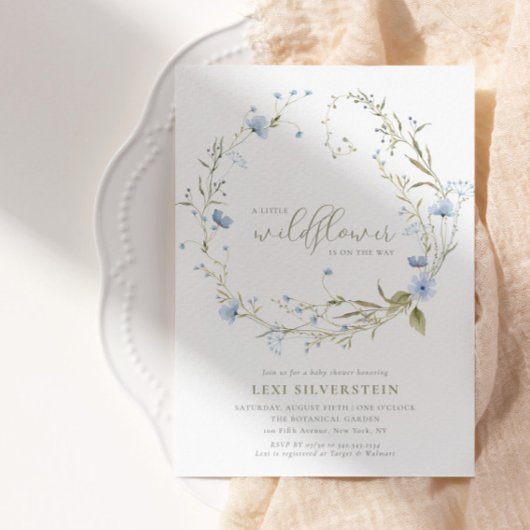 Invitation Une petite fille bébé bohème verte fleur sauvage