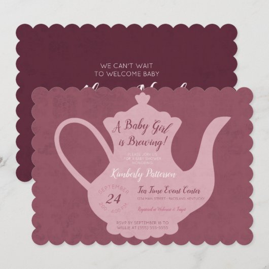 Invitation Une petite fille brasse le Baby shower de Tea Part (Devant / Derrière)