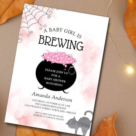 Invitation Une petite fille brasse le Baby shower d'Halloween