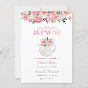 Invitation Une petite fille brasse un Baby shower de thé