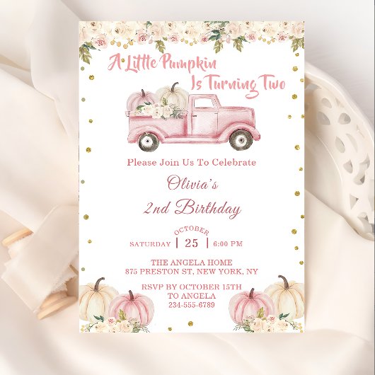 Invitation Une petite fille Citrouille 2e anniversaire