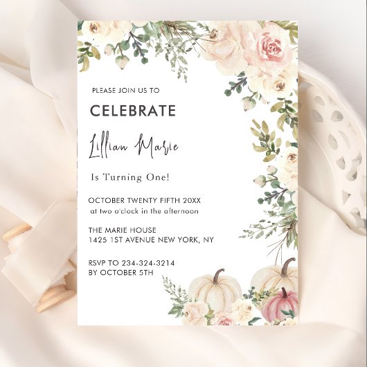 Invitation Une petite fille Citrouille Anniversaire