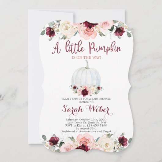 Invitation Une petite fille citrouille de baby shower d'autom (Devant)