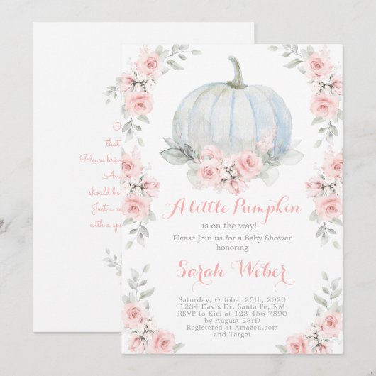 Invitation Une petite fille citrouille de baby shower d'autom (Devant / Derrière)