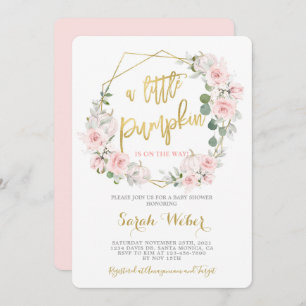 Invitation Une petite fille de baby shower rose roux citrouil