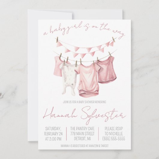 Invitation Une petite fille est en route ! Baby shower (Devant)