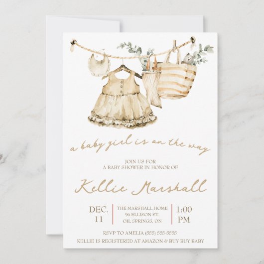 Invitation Une petite fille est en route ! Baby shower (Devant)