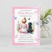 Invitation Une petite fille et son Baby shower chiot Invitati (Debout devant)