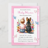 Invitation Une petite fille et son Baby shower rose chiot (Devant)