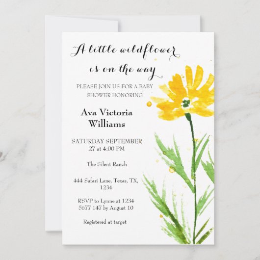 Invitation Une Petite Fille Fleur sauvage Baby shower Fleur J (Devant)