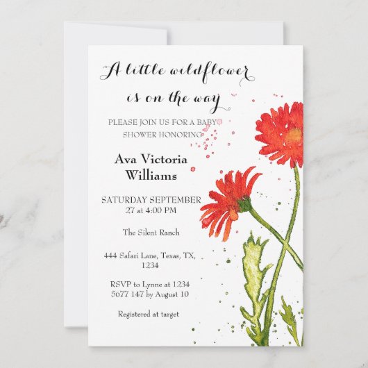 Invitation Une Petite Fille Fleur sauvage Baby shower Orange  (Devant)