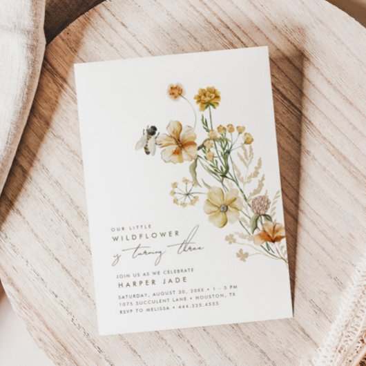 Invitation Une Petite Fille Fleur sauvage Fête d'Anniversaire