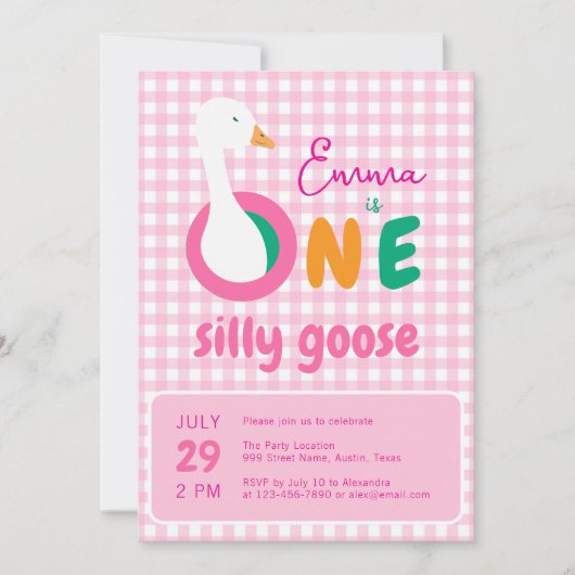 Invitation Une petite fille rose sotte 1ère fête d'anniversai (Devant)