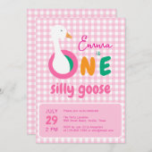 Invitation Une petite fille rose sotte 1ère fête d'anniversai (Devant / Derrière)