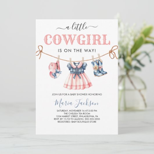 Invitation Une petite fille sauvage Baby shower de fille bleu (Debout devant)