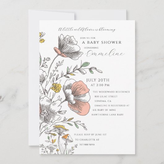 Invitation Une petite floraison de bébé Shower sauvage  (Devant)