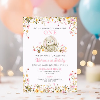 Invitation Une petite lapine fête son premier anniversaire Un