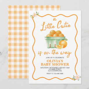 Invitation Une petite mignonne robe à carreaux orange Baby Sh
