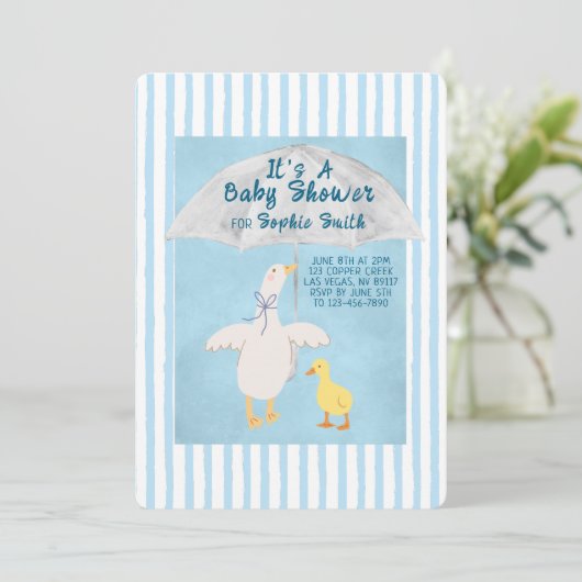 Invitation Une Petite Oie Est En Chemin C'Est Un Baby shower (Debout devant)
