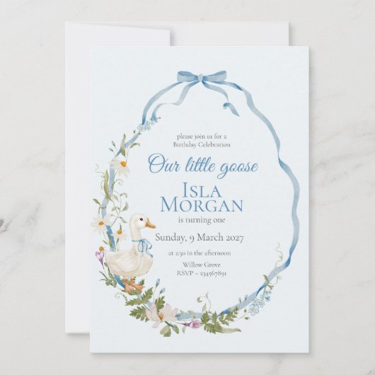 Invitation Une Petite Oie Silencieuse Aquarelle Anniversaire (Devant)