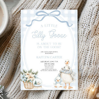 Invitation Une petite oie sotte Bleu Bow Fête Prénatale d'Hiv