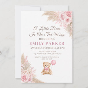Invitation Une petite ours en peluche rose Fille Baby Shower
