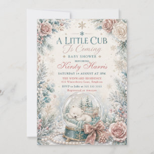 Invitation Une petite oursonne arrive Fête prénatale d'hiver