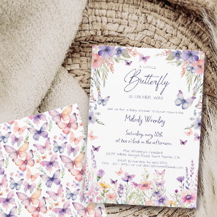 Invitation Une petite papillon est en route Fête de Bébé