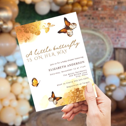 Invitation Une petite papillon est en route Or