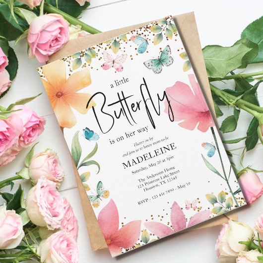 Invitation Une petite Parties scintillant papillon Baby showe