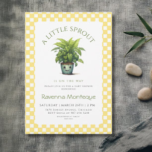 Invitation Une petite pousse, bébé en vichy jaune, shower de