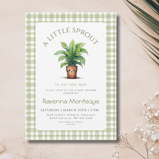 Invitation Une petite pousse, bébé en vichy vert Shower de bé