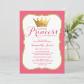 Invitation Une petite princesse Baby shower rose et or (Debout devant)