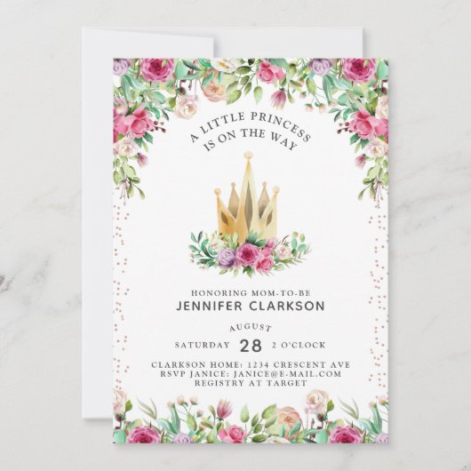 Invitation Une petite princesse Floral (Devant)