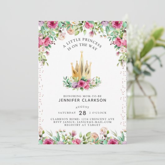 Invitation Une petite princesse Floral (Debout devant)