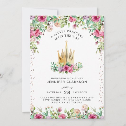 Invitation Une Petite Princesse Florale (Devant)