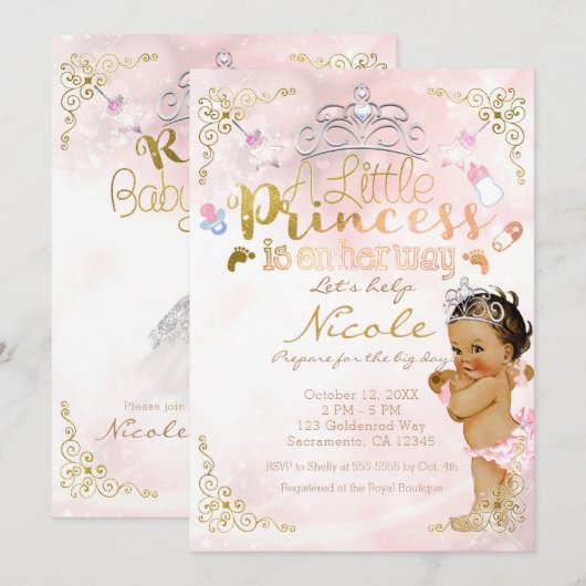 Invitation Une petite princesse rose étincelle Baby Girl Douc (Devant / Derrière)