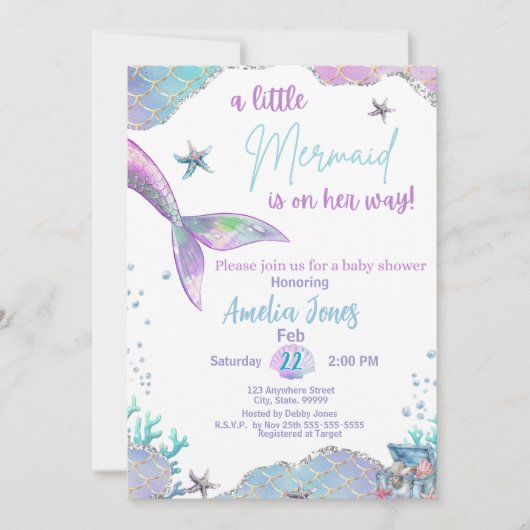 Invitation Une petite sirène est sur son Baby shower Way (Devant)