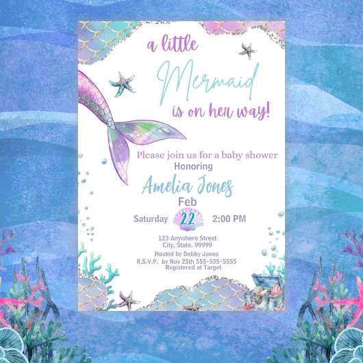 Invitation Une petite sirène est sur son Baby shower Way