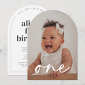 Invitation Une photo Arrondie premier anniversaire (Devant / Derrière)